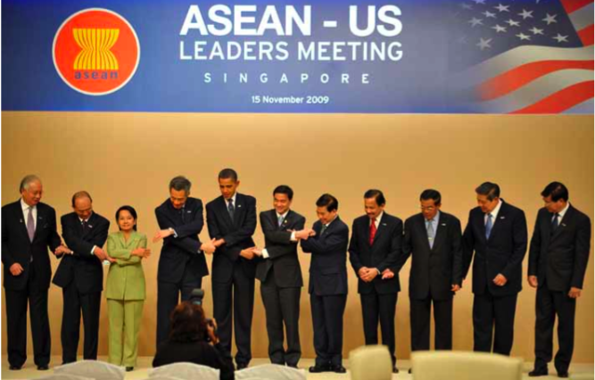 President Barack Obama at the ASEAN-US leaders meeting in Singapore on 15 November 2009: US re-engagement is "important and symbolic for all of us". (Photo: Mandel Ngan/AFP/Getty Images)