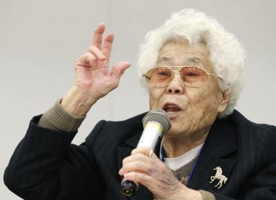 Lee Ok Son, 88, a South Korean woman who was forced to work in a Japanese wartime military brothel, speaks at a press conference at the parliament building in Tokyo on 26 January 2016. (Photo: AAP).