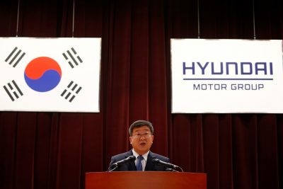 Vice Chairman of Hyundai Motor Group, Yoon Yeo-chul speaks at the company's New Year ceremony in Seoul, South Korea, 2 January 2017. Hyundai is just one of many South Korean brands that Chinese state-run tabloids have called for a boycott of (Photo: Reuters/Kim Hong-Ji).