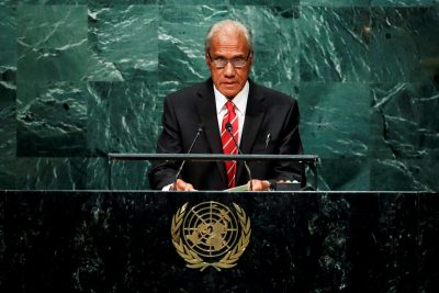 Prime Minister of Tonga Samiuela Akilisi Pohiva addresses the United Nations General Assembly in the Manhattan borough of New York, U.S., September 24, 2016. (Photo: Reuters/Eduardo Munoz).