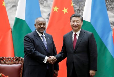 Chinese President Xi Jinping shakes hands with Djibouti's President Ismail Omar Guelleh during a signing ceremony at the Great Hall of the People in Beijing, China, 23 November 2017 (Photo: Reuters/Jason Lee). 