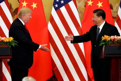 US President Donald Trump and China's President Xi Jinping make joint statements at the Great Hall of the People in Beijing, China, 9 November 2017. (Photo: Reuters/Jonathan Ernst).