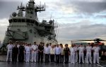 Australian Navy officials pose with President Rodrigo Duterte (6th L front row) during a tour on board the Royal Australian Navy (RAN) vessel, Her Majesty's Australian Ship (HMAS) Adelaide III as part of the Australian Defence Force (ADF) Joint Task Group Indo-Pacific Endeavour in Manila, Philippines, 10 October 2017 (Photo: Reuters/Romeo Ranoco).