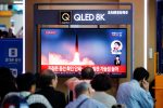 People watch a TV that shows a North Korean missile for a news report on North Korea firing short-range ballistic missiles, in Seoul, South Korea, 31 July 2019 (Picture: Reuters/Kim Hong-Ji).