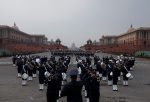 Members of the Indian military band take part in the rehearsal for the 