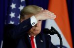 US President Donald Trump gestures during a news conference in New Delhi, India, 25 February 2020 (Picture: REUTERS/Al Drago).