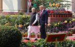 US President Donald Trump and India's Prime Minister Narendra Modi arrive for their joint news conference at Hyderabad House in New Delhi, India, 25 February 2020 (Photo: REUTERS/Adnan Abidi).