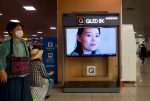 A TV screen shows news reports on North Korean leader Kim Jong-Un's sister Kim Yo-Jong following reports on the explosion of the inter-Korean liaison office in Kaesong on 16 June, at Seoul station, South Korea (Photo: Lee Jae-Won/AFLO via Reuters).