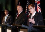 Australia's Foreign Minister Marise Payne speaks during a joint news conference with US Secretary of Defence Mark Esper, US Secretary of State Mike Pompeo and Australia's Defence Minister Linda Reynolds (unseen) in Sydney, Australia, 4 August 2019 (Photo: Reuters/Jonathan Ernst/Pool).