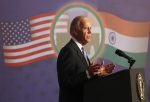 Joe Biden delivers an address at the Bombay Stock Exchange (BSE) in Mumbai, 24 July 2013 (Photo: Reuters/Vivek Prakash).