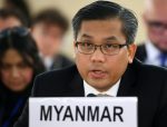 Myanmar's ambassador Kyaw Moe Tun addresses the Human Rights Council at the United Nations in Geneva, Switzerland, 11 March, 2019 (Photo: Reuters/Balibouse).