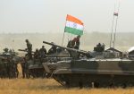 Indian BMP-3 infantry combat vehicles are seen during the Russian-Indian joint military exercise Indra-2021 at the Prudboi military training ground. Taking part in the joint exercise are more than 250 servicemen of Russia's Southern Military District mechanised infantry force and around 250 Indian military officers with more than 100 pieces of armament and military hardware, 9 August 2021. (Erik Romanenko/TASS via Reuters Connect)