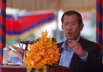 Cambodia's Prime Minister Hun Sen speaks during a groundbreaking ceremony of the Project for Flood Protection, donated by Japan, in Phnom Penh, Cambodia, 4 March 2019 (Photo: Reuters/Samrang Pring).