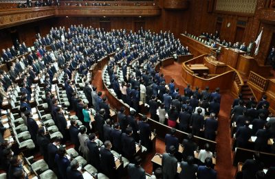 A resolution condemning Russia's aggression against Ukraine is passed by a majority vote at a plenary session of the House of Representatives in Tokyo on 1 March 2022 (Photo: Reuters/The Yomiuri Shimbun).