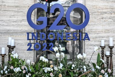 Logo KTT G20 di Indonesia (Foto: Reuters/Brita Pedersen).