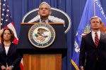 US Attorney General Merrick Garland, joined by Deputy Attorney General Lisa Monaco and Federal Bureau of Investigation (FBI) Director Christopher Wray, announces the results of operations conducted against alleged attempts by China to steal US technology, at the Justice Department in Washington, 24 October 2022 (Photo: Reuters/Jonathan Ernst).