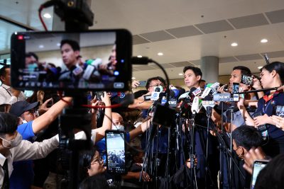 Move Forward Party Leader Pita Limjaroenrat speaks to the media on the day of voting for a new prime minister at the parliament, in Bangkok, Thailand, 13 July 2023 (Photo: Reuters/Athit Perawongmetha).