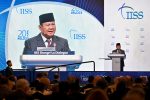 Indonesia's Minister of Defence Prabowo Subianto speaks at a plenary session of the 20th IISS Shangri-La Dialogue in Singapore, 3 June 2023 (Photo: Reuters/Caroline Chia).